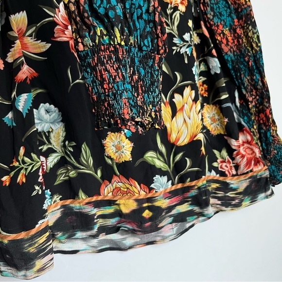 John Mark Top Sz L Mixed Print Animal Print Blouse Floral Tassel Shirring Artsy - Picture 5 of 14